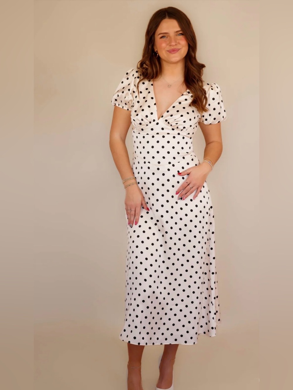 STORIA - Memorable Evening Polkadot Midi Dress Size S
